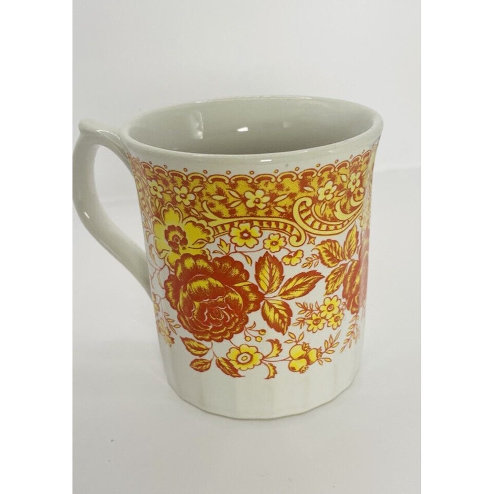 Vintage Red Yellow Floral Design Tea Coffee Cup Mug